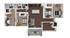 Modern 3D floor plan featuring three spacious bedrooms, elegant open-concept living and dining area, sleek kitchen, and two luxurious bathrooms.