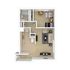 Modern 2D floor plan showcasing a cozy bedroom, spacious living area, and an efficient kitchen layout.