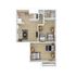 Inviting 3D apartment layout with two cozy bedrooms, modern open-plan kitchen, and a welcoming living room.