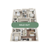 Modern 3D floor plan highlighting 3 bedrooms, a cozy living room, and a well-equipped kitchen, stylishly laid out and marked as sold out.