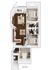Modern floor plan featuring 3 bedrooms, a cozy living room, and a stylish kitchen with hardwood flooring.