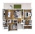 Modern floor plan showcasing 2 bedrooms, 2 bathrooms, open-concept living area, stylish kitchen, and spacious patio.
