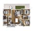 Modern 3D apartment floor plan showcasing 3 bedrooms, stylish open-plan living area, contemporary kitchen, and cozy balcony space.