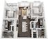 Modern 3D floor plan showcasing 2 spacious bedrooms, elegant open-concept living and dining area, stylish kitchen island, and 2 luxurious bathrooms with walk-in closets.