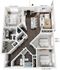 Chic 3D floor plan showcasing a modern apartment layout with two spacious bedrooms, two luxurious bathrooms, open-concept living and dining area, and a stylish kitchen with island seating.
