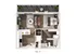 Chic studio floor plan featuring an open living area, modern kitchen, cozy bedroom space, and private balcony.