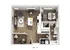 Modern 3D floor plan of UNIT 1H showcasing a cozy bedroom, an inviting open-concept living area, and a contemporary kitchen.