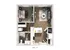 Modern 1-bedroom apartment floor plan featuring an open living area, sleek kitchen, and cozy bedroom with en-suite bathroom.