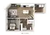 Modern 1-bedroom floor plan, showcasing an open-concept living area with a sleek kitchen, cozy living room, spacious bathroom, and in-unit laundry for ultimate convenience.