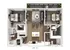 Inviting floor plan of Unit 2A showcasing two cozy bedrooms, modern kitchen, stylish open-concept living area, and private balcony for relaxation.