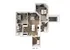 Modern 2D floor plan of Unit 2F featuring two cozy bedrooms, an elegant open-concept living and dining area, and a sleek kitchen.