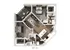 Chic 3D floor plan of Unit 2C.2 highlighting two elegant bedrooms, modern open kitchen, cozy living area, and stylish balcony perfect for relaxation.