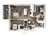 Modern 3D floor plan of Unit 2E featuring 2 spacious bedrooms, a stylish open-concept living area, a contemporary kitchen with island seating, and a private balcony.