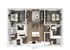 Modern 2D floor plan of Unit 2A with 2 spacious bedrooms, a stylish open-concept living area, and a sleek kitchen with an island.