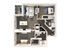 Modern apartment floor plan showcasing 2 bedrooms, a bright open-concept living area, stylish kitchen, and private balcony.