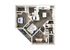 Modern 2D floor plan of a stylish apartment featuring two bedrooms, a contemporary open-concept kitchen and dining area, spacious living room, and dual bathrooms with sleek finishes.