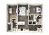 Modern 2D floor plan featuring two spacious bedrooms, an elegant open-concept kitchen with central island, and a cozy living area, offering contemporary comfort.