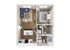 Chic 1-bedroom apartment floor plan with cozy living area, sleek kitchen, and functional bathroom layout.