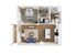 Charming 3D floor plan showcasing a cozy one-bedroom apartment with modern kitchen, inviting living area, and sleek bathroom.