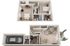 Modern 3D floor plan showcasing a two-story apartment with two cozy bedrooms upstairs, a stylish living area, open kitchen, and a convenient garage on the lower level.