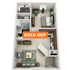 Chic and modern 1-bedroom apartment floor plan with open kitchen, cozy living area, and stylish bathroom, highlighted with a 'Sold Out' banner.