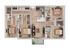 Spacious 3-bedroom floor plan with modern kitchen, open living area, and private balcony.