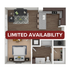 Chic 1-bedroom apartment floor plan with open-concept living area, modern kitchen, and ample closet space. Limited availability, act fast!