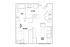 Modern 1-bedroom apartment floor plan featuring an open kitchen, cozy living room, and convenient bath layout with washer and dryer.