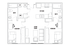 Modern 2D floor plan showcasing two bedrooms, two baths, a spacious kitchen with island, and a cozy living room.