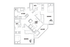Contemporary floor plan showcasing two bedrooms, two bathrooms, a spacious living room, and a modern kitchen with balcony access.