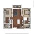 Modern 2D floor plan showcasing 2 cozy bedrooms, an open-concept living and dining area, sleek kitchen with an island, and dual bathrooms, featuring stylish hardwood flooring and a private balcony.