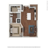 Modern 3D floor plan featuring a cozy 1-bedroom, open living and dining area, stylish kitchen, and spacious bathroom with walk-in closet.