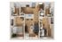 Modern 2D floor plan showcasing 2 bedrooms, 2 bathrooms, an open living area, and a sleek kitchen with an island. Includes in-unit washer and dryer.