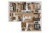 Modern 3D floor plan showcasing 3 bedrooms, 2 bathrooms, and an open-concept kitchen and living area with hardwood flooring, ideal for comfortable urban living.