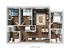 Modern 3D floor plan displaying three cozy bedrooms, an elegant living room, and a sleek kitchen with dining area.