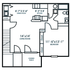 Modern floor plan featuring a spacious living room, cozy bedroom, well-designed kitchen, and dining area with closets and covered porch.