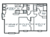 Charming floor plan with two spacious bedrooms, open living and dining areas, a modern kitchen, and a walk-in closet for ample storage.