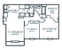 Inviting floor plan showcasing two spacious bedrooms, a large living room, efficient kitchen, dining area, and a walk-in closet.
