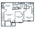 Inviting floor plan showcasing 2 spacious bedrooms, modern kitchen, cozy dining area, and a generous living room with a seamless layout.