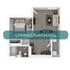 Modern one-bedroom apartment floor plan with an open-concept living area, elegant kitchen, and cozy bathroom. Limited availability adds exclusivity.