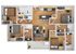 Modern floor plan featuring 3 bedrooms, 2 bathrooms, open-concept living and dining area, and sleek kitchen with island seating.