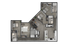 Modern 3-bedroom apartment floor plan with an open-concept living and dining area, sleek kitchen, and well-appointed bathrooms.