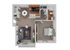 Contemporary 1-bedroom apartment floor plan featuring a cozy living area, open kitchen, and modern bathroom.
