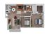 Modern floor plan showcasing a bright 2-bedroom apartment with a spacious open living area, stylish kitchen, and elegant bathroom design.