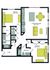 Modern apartment floor plan featuring 2 spacious bedrooms, an open living and dining area, and a well-appointed kitchen.