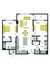 Modern 2-bedroom apartment floor plan with open living/dining area, gourmet kitchen, and outdoor patio.