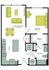 Modern floor plan featuring a spacious bedroom with walk-in closet, open living and dining area, stylish kitchen, and convenient washer/dryer setup. Ideal for contemporary living.