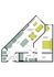Modern 1-bedroom apartment floor plan featuring an efficient kitchen, open living/dining room, and spacious walk-in closet.