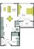 Modern floor plan showcasing 1 bedroom with walk-in closet, spacious living/dining area, and a well-equipped kitchen.