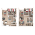 Modern 3D floor plan with two levels, featuring four bedrooms, open living areas, and integrated amenities.